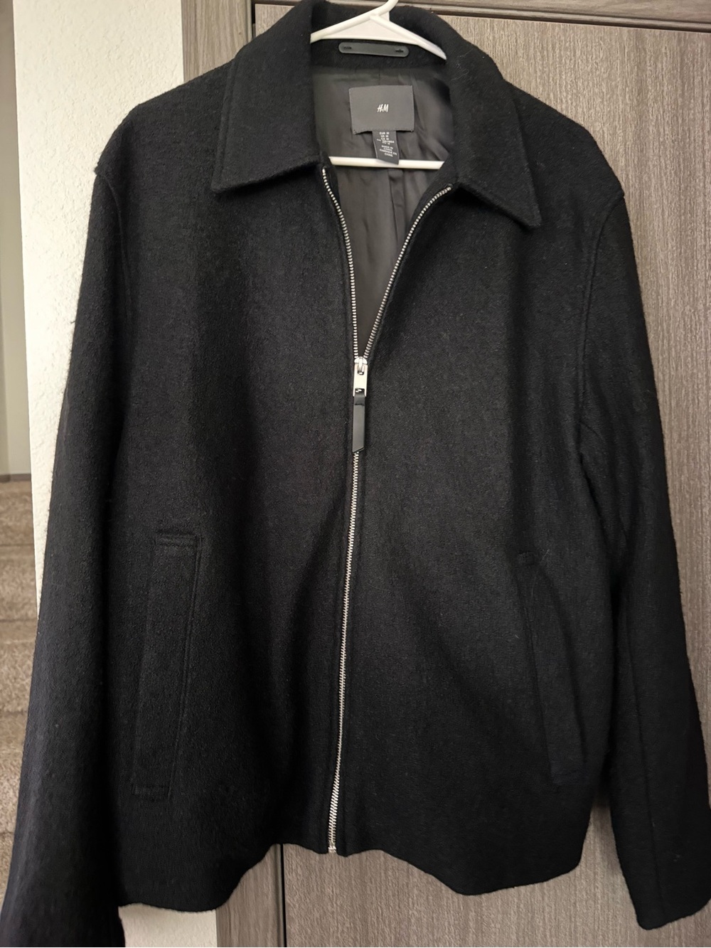 H&M Black Zippered Boucle Coat size M